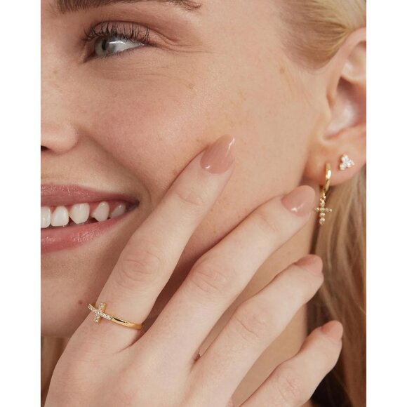 Women's 14K Gold Plated Cubic Zirconia Cross Eternity Promise Ring Gift - Picture 4 of 6